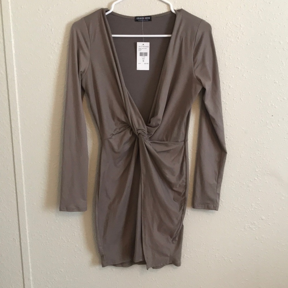 Fashion Nova taupe low cut bodycon dress NWT